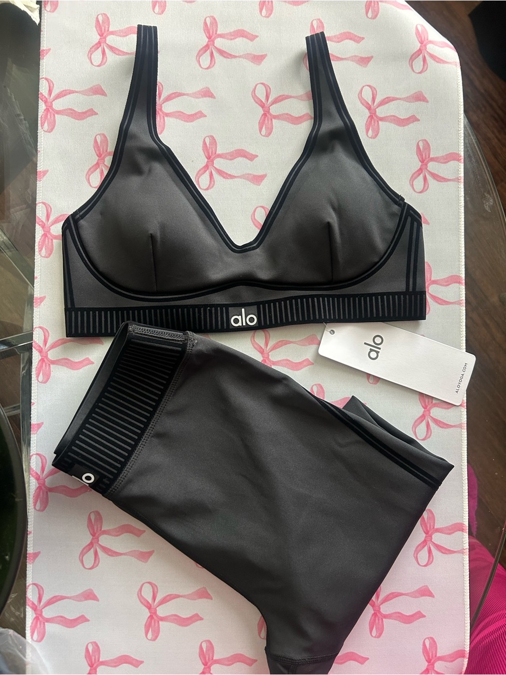 ALO Yoga Black Bralette and High-Waist Shorts Set